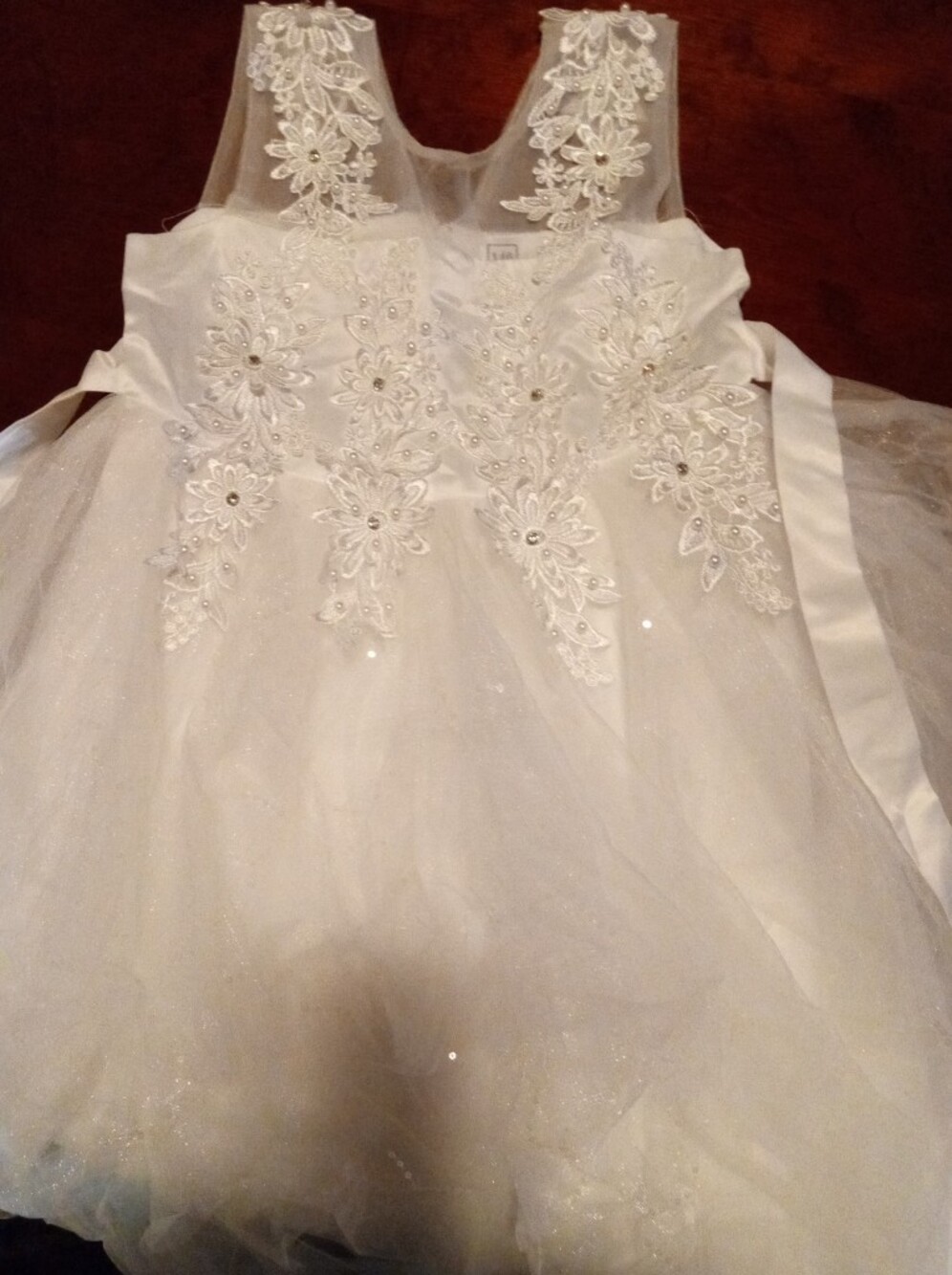 First Communion White Floral Appliqué Tulle  Dress & Accessories Girls Sz 10